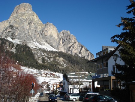 View down the street past our hotel - skiing corvara